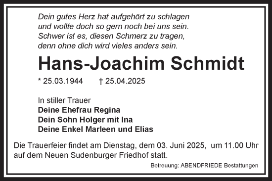 Traueranzeige von Hans-Joachim Schmidt von Volksstimme Magdeburg