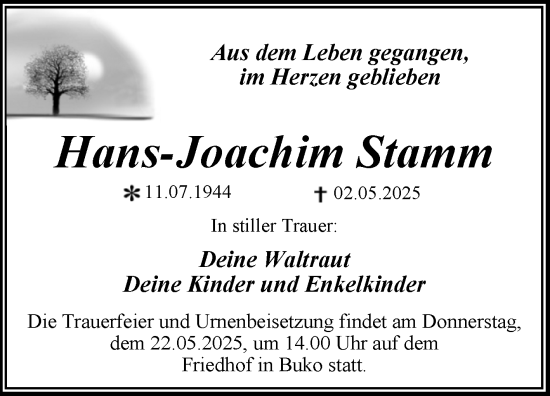 Traueranzeige von Hans-Joachim Stamm von Trauerkombi Wittenberg