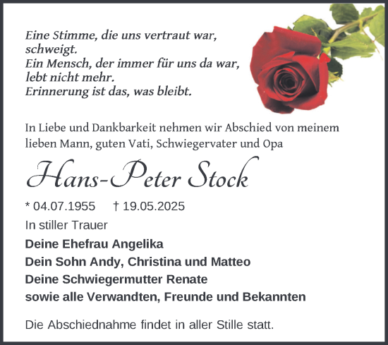 Traueranzeige von Hans-Peter Stock von Trauerkombi Zeitz