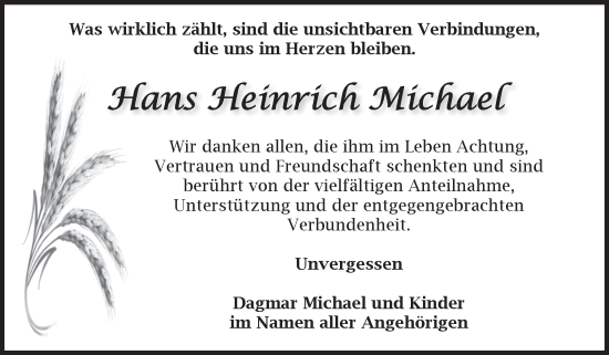Traueranzeige von Hans Heinrich Michael von Volksstimme Haldensleben/Wolmirstedt