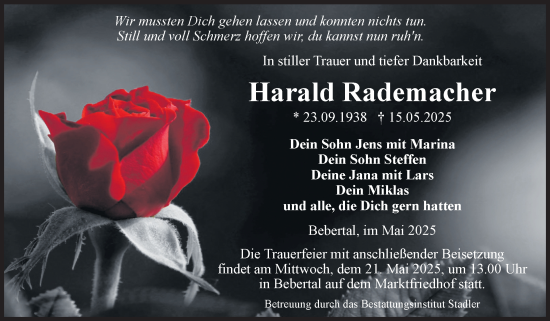 Traueranzeige von Harald Rademacher von Volksstimme Haldensleben/Wolmirstedt