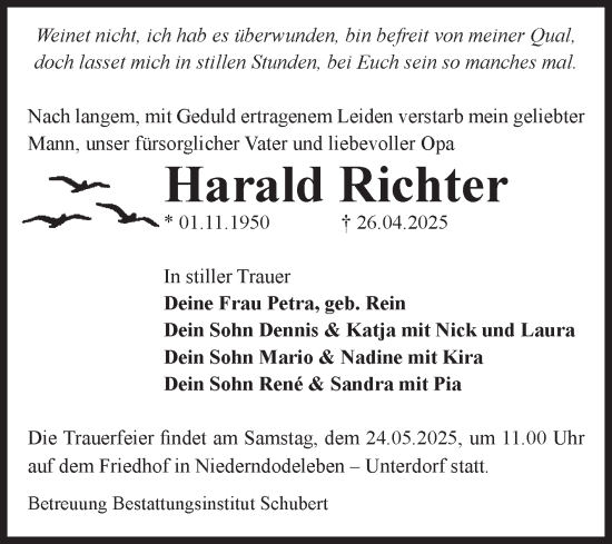 Traueranzeige von Harald Richter von Volksstimme Haldensleben/Wolmirstedt