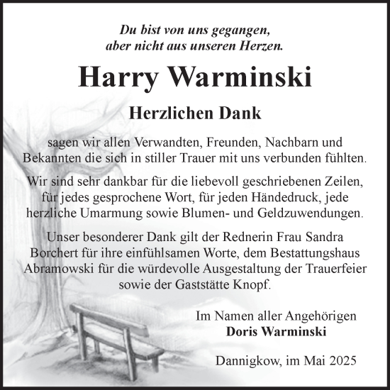 Traueranzeige von Harry Warminski von Volksstimme Burg/Genthin