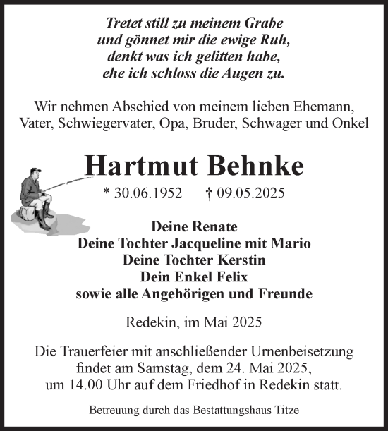 Traueranzeige von Hartmut Behnke von Volksstimme Burg/Genthin