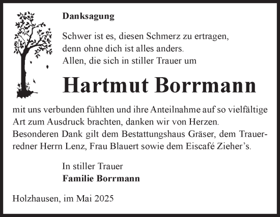 Traueranzeige von Hartmut Borrmann von Volksstimme Altmark Ost