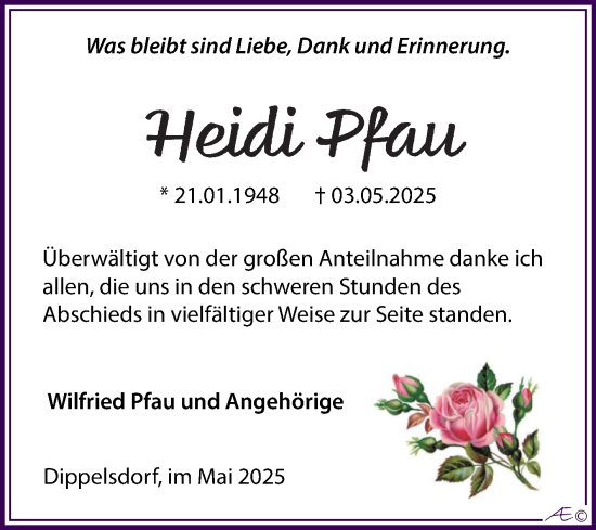 Traueranzeige von Heidi Pfau von Trauerkombi Weißenfels