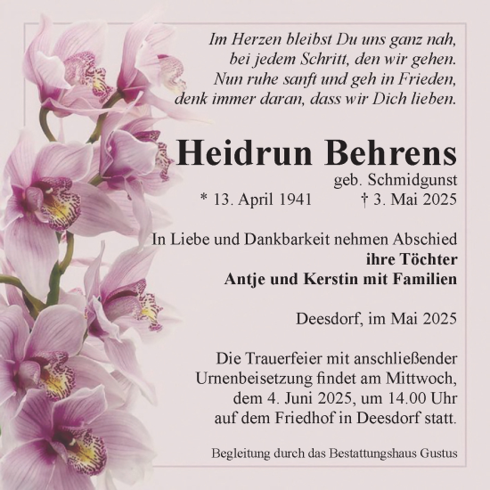 Traueranzeige von Heidrun Behrens von Volksstimme Halberstadt