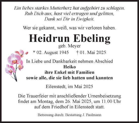 Traueranzeige von Heidrun Ebeling von Volksstimme Halberstadt