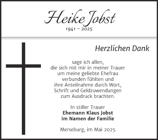 Traueranzeige von Heike Jobst von Trauerkombi Merseburg