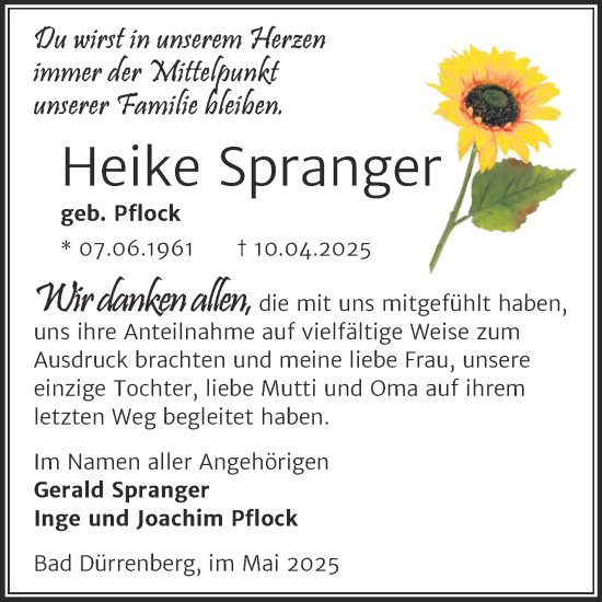 Traueranzeige von Heike Spranger von Trauerkombi Merseburg