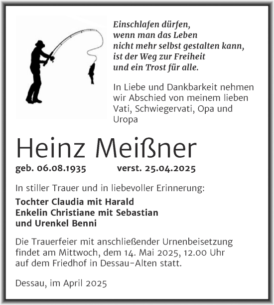 Traueranzeige von Heinz Meißner von Trauerkombi Dessau