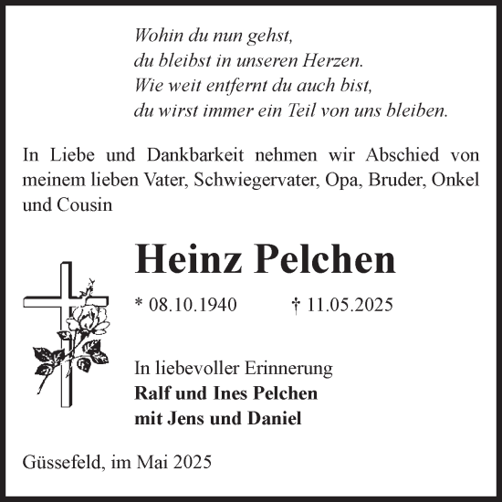 Traueranzeige von Heinz Pelchen von Volksstimme Altmark West