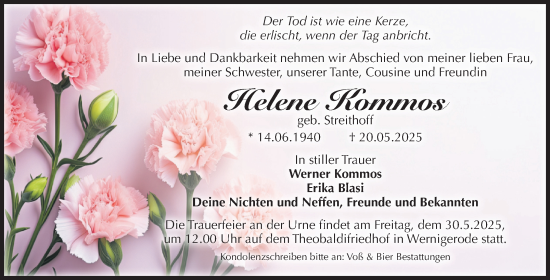 Traueranzeige von Helene Kommos von Volksstimme Wernigerode