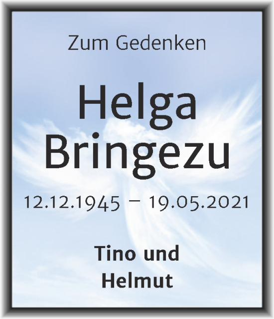 Traueranzeige von Helga Bringezu von Mitteldeutsche Zeitung Halle/Saalkreis