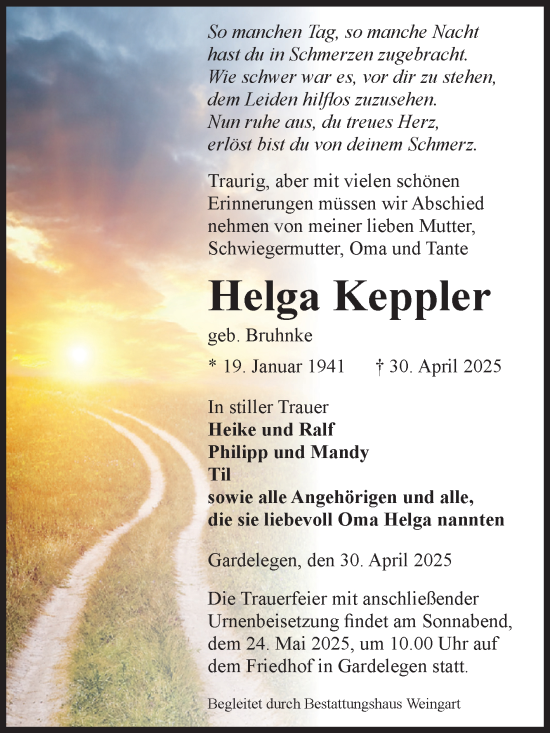Traueranzeige von Helga Keppler von Volksstimme Altmark West