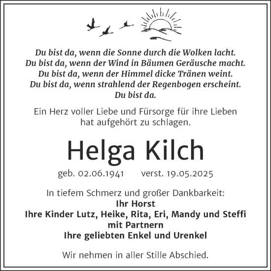 Traueranzeige von Helga Kilch von Trauerkombi Zeitz