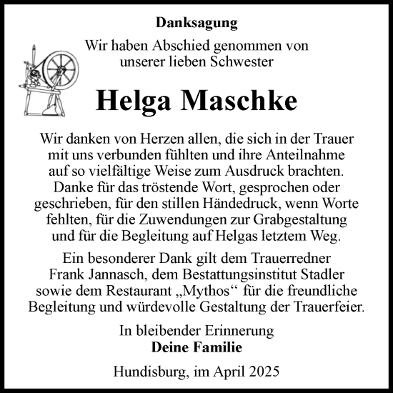 Traueranzeige von Helga Maschke von Volksstimme Haldensleben/Wolmirstedt