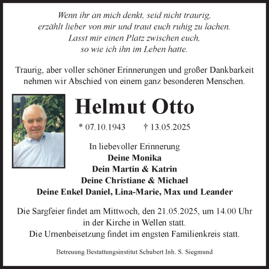 Traueranzeige von Helmut Otto von Volksstimme Haldensleben/Wolmirstedt
