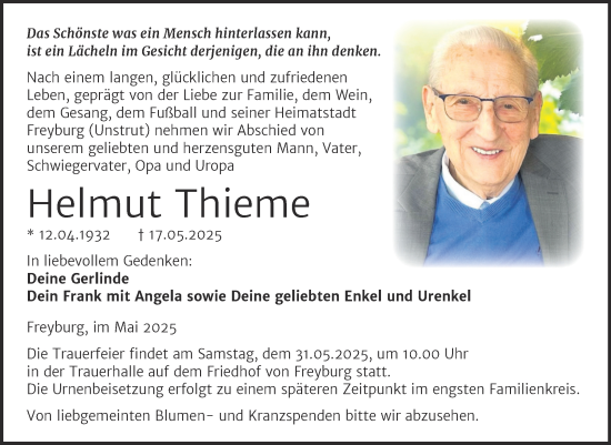 Traueranzeige von Helmut Thieme von Naumburger Tageblatt