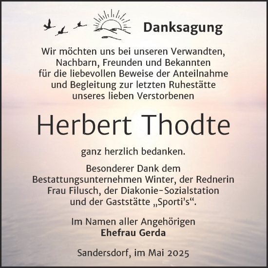 Traueranzeige von Herbert Thodte von Trauerkombi Bitterfeld
