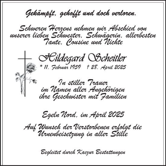 Traueranzeige von Hildegard Scheitler von Volksstimme Staßfurt