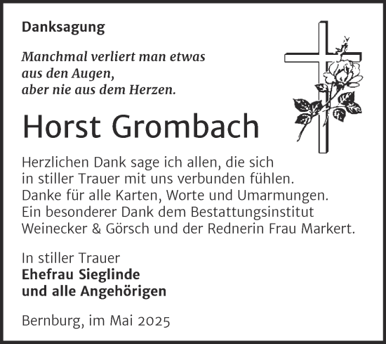 Traueranzeige von Horst Grombach von Trauerkombi Bernburg