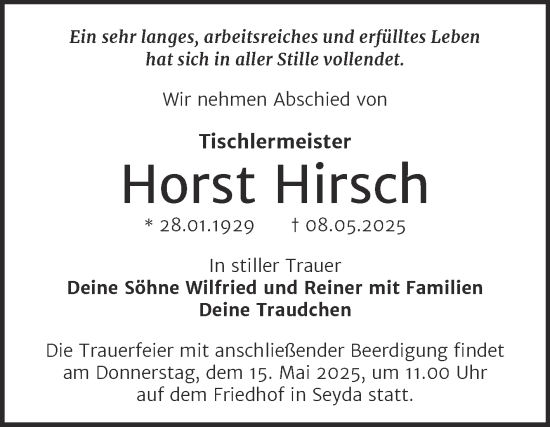 Traueranzeige von Horst Hirsch 