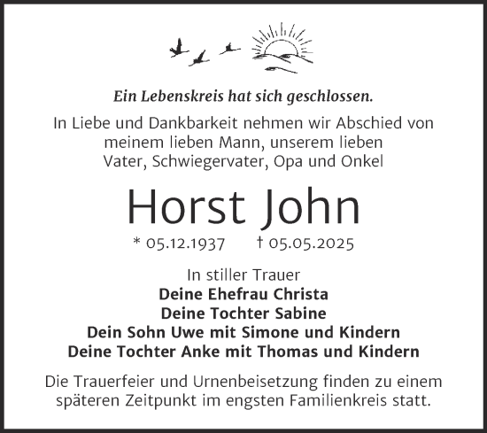 Traueranzeige von Horst John von Super Sonntag Wittenberg