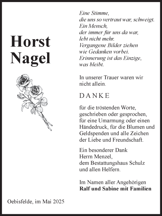Traueranzeige von Horst Nagel von Volksstimme Altmark West
