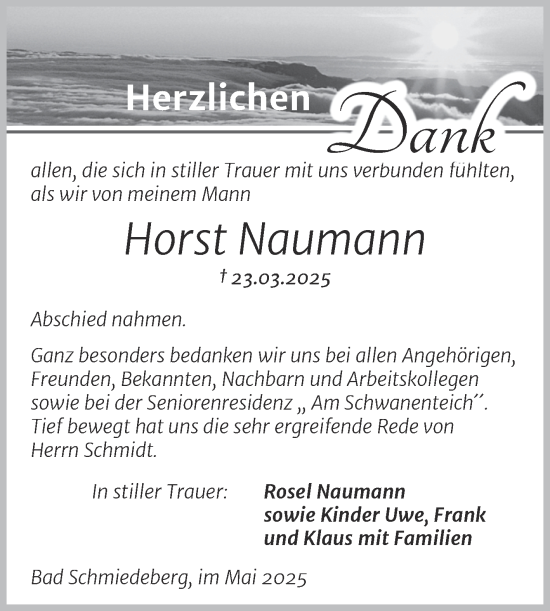 Traueranzeige von Horst Naumann von Trauerkombi Wittenberg