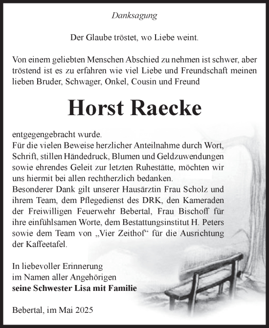 Traueranzeige von Horst Raecke von Volksstimme Haldensleben/Wolmirstedt