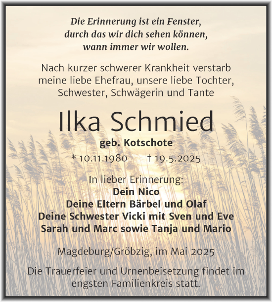 Traueranzeige von Ilka Schmied von Trauerkombi Köthen