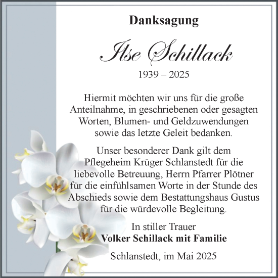 Traueranzeige von Ilse Schillack von Volksstimme Halberstadt