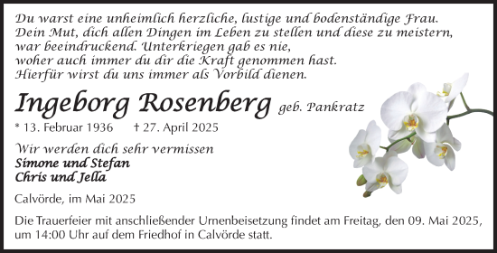 Traueranzeige von Ingeborg Rosenberg von Volksstimme Haldensleben/Wolmirstedt