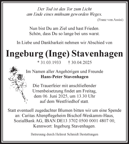 Traueranzeige von Ingeburg Stavenhagen von Volksstimme Magdeburg