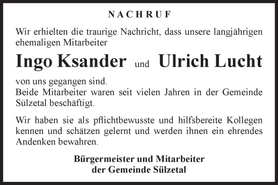 Traueranzeige von Ingo Ksander von Volksstimme Oschersleben/Wanzleben