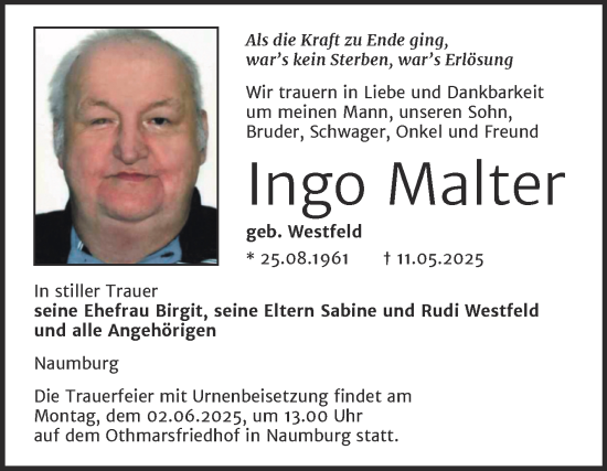 Traueranzeige von Ingo Malter von Super Sonntag Naumburg/Nebra