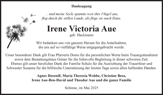 Traueranzeige von Irene Victoria Aue von Volksstimme Altmark Ost