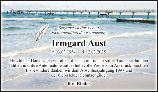 Traueranzeige von Irmgard Aust von Volksstimme Altmark West