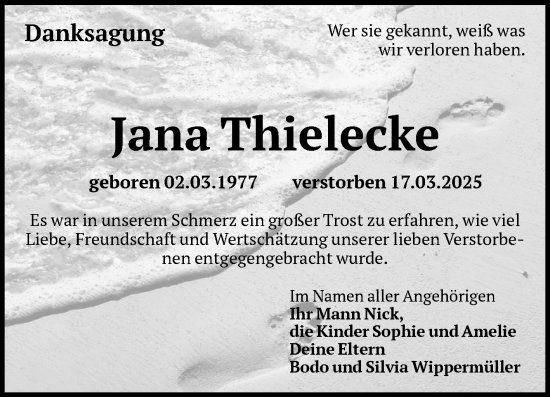 Traueranzeige von Jana Thielecke von Volksstimme Magdeburg