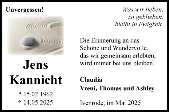 Traueranzeige von Jens Kannicht von Volksstimme Haldensleben/Wolmirstedt