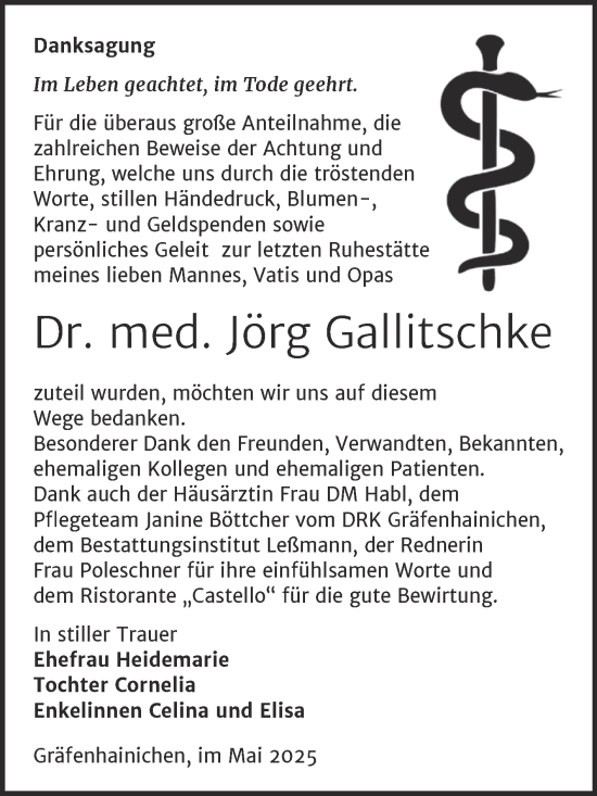 Traueranzeige von Jörg Gallitschke von Trauerkombi Wittenberg
