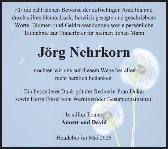 Traueranzeige von Jörg Nehrkorn von Volksstimme Wernigerode