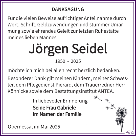 Traueranzeige von Jörgen Seidel von Trauerkombi Weißenfels