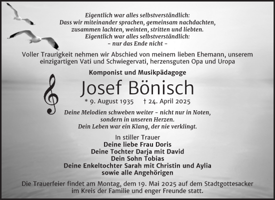 Traueranzeige von Josef Bönisch von Mitteldeutsche Zeitung Halle/Saalkreis