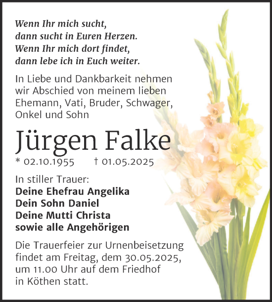 Traueranzeige von Jürgen Falke von Trauerkombi Köthen