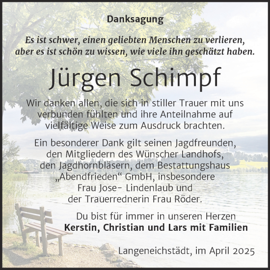Traueranzeige von Jürgen Schimpf von Trauerkombi Merseburg