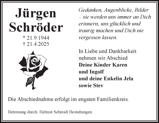 Traueranzeige von Jürgen Schröder von Volksstimme Magdeburg