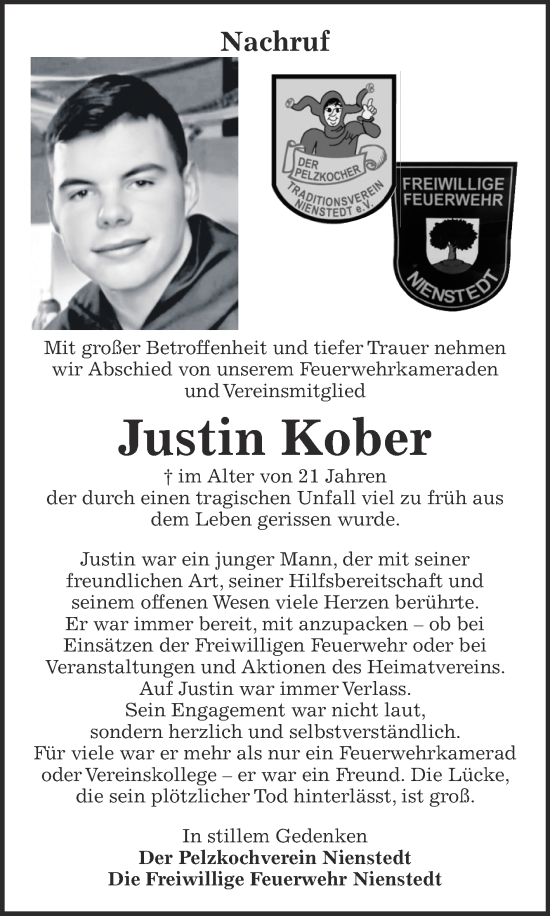 Traueranzeige von Justin Kober von Super Sonntag Sangerhausen