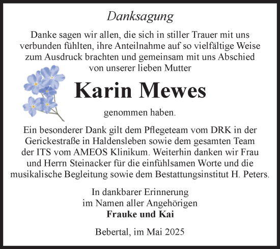 Traueranzeige von Karin Mewes von Volksstimme Haldensleben/Wolmirstedt